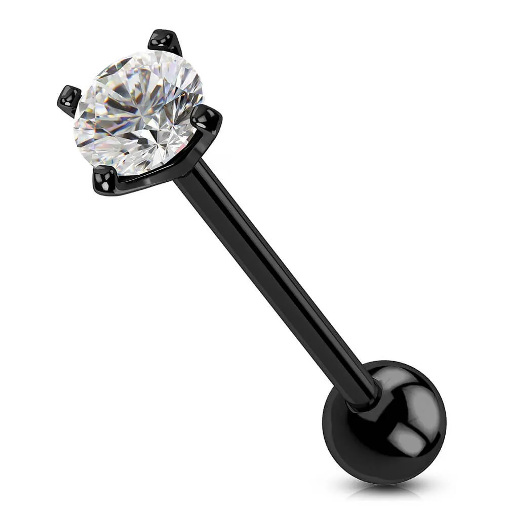 14G Titanium Shiny Clear CZ Barbell Tongue Ring