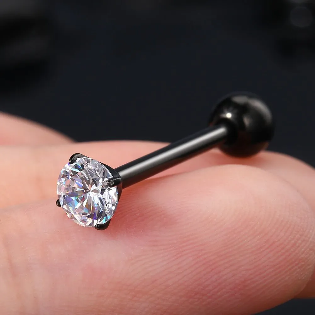 14G Titanium Shiny Clear CZ Barbell Tongue Ring