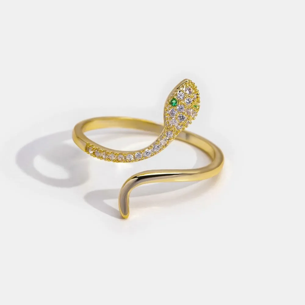 14K Gold Crystal Snake Basilisk Ring