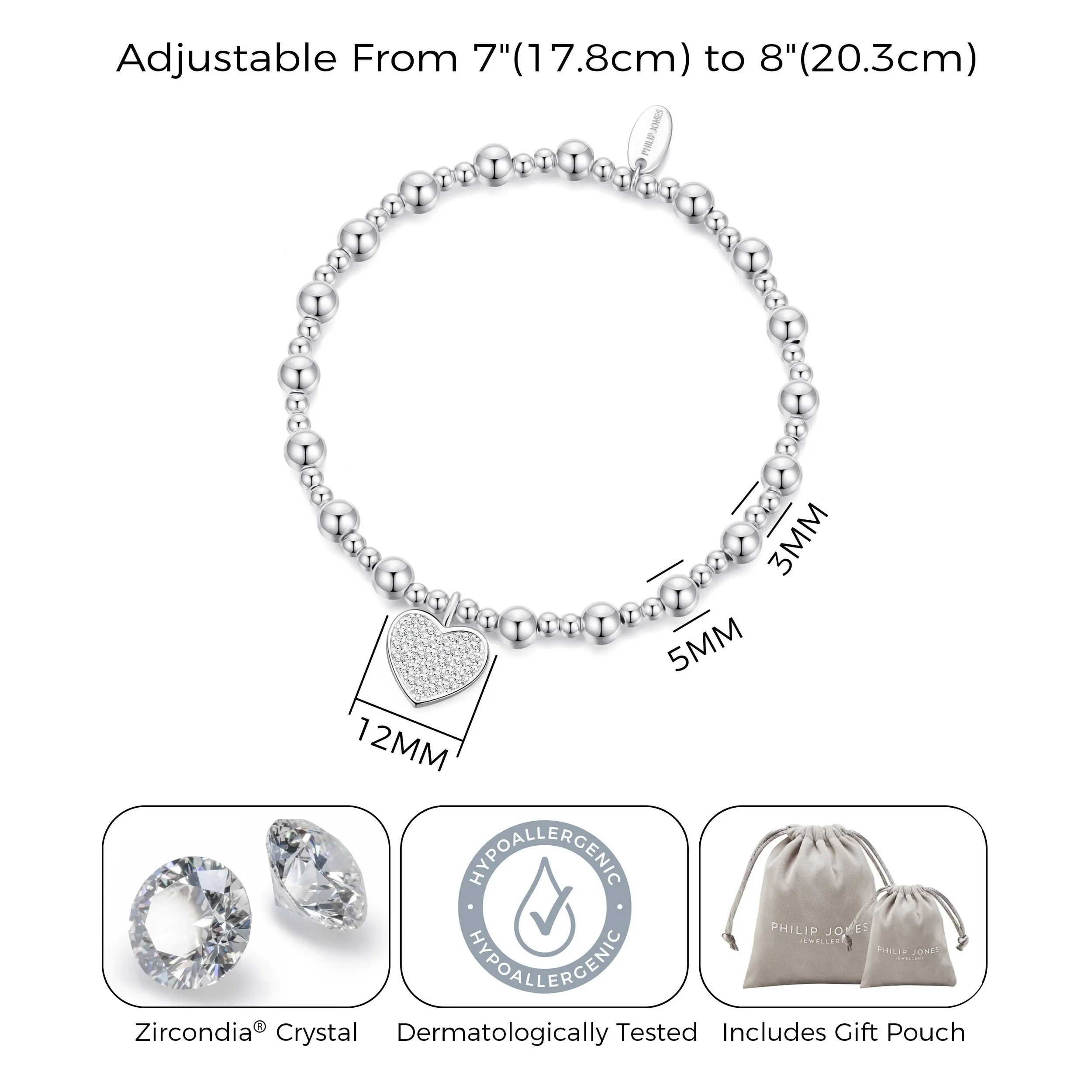 30th Birthday Heart Charm Stretch Bracelet with Quote Gift Box