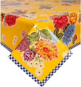 60 X 120 Mum Yellow Oilcloth Tablecloth with Navy Gingham Trim