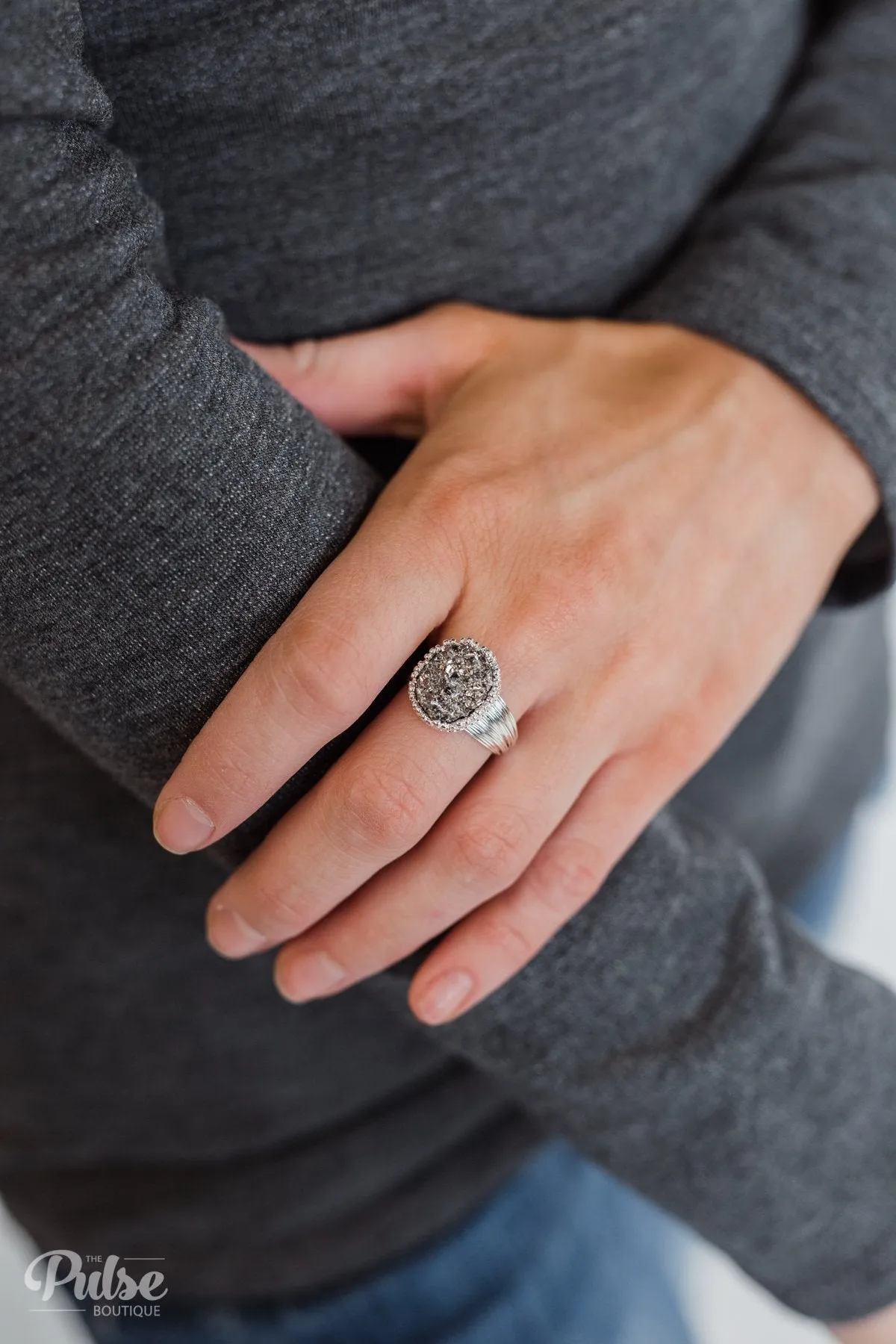 Adjustable Crystal Stone Ring- Charcoal