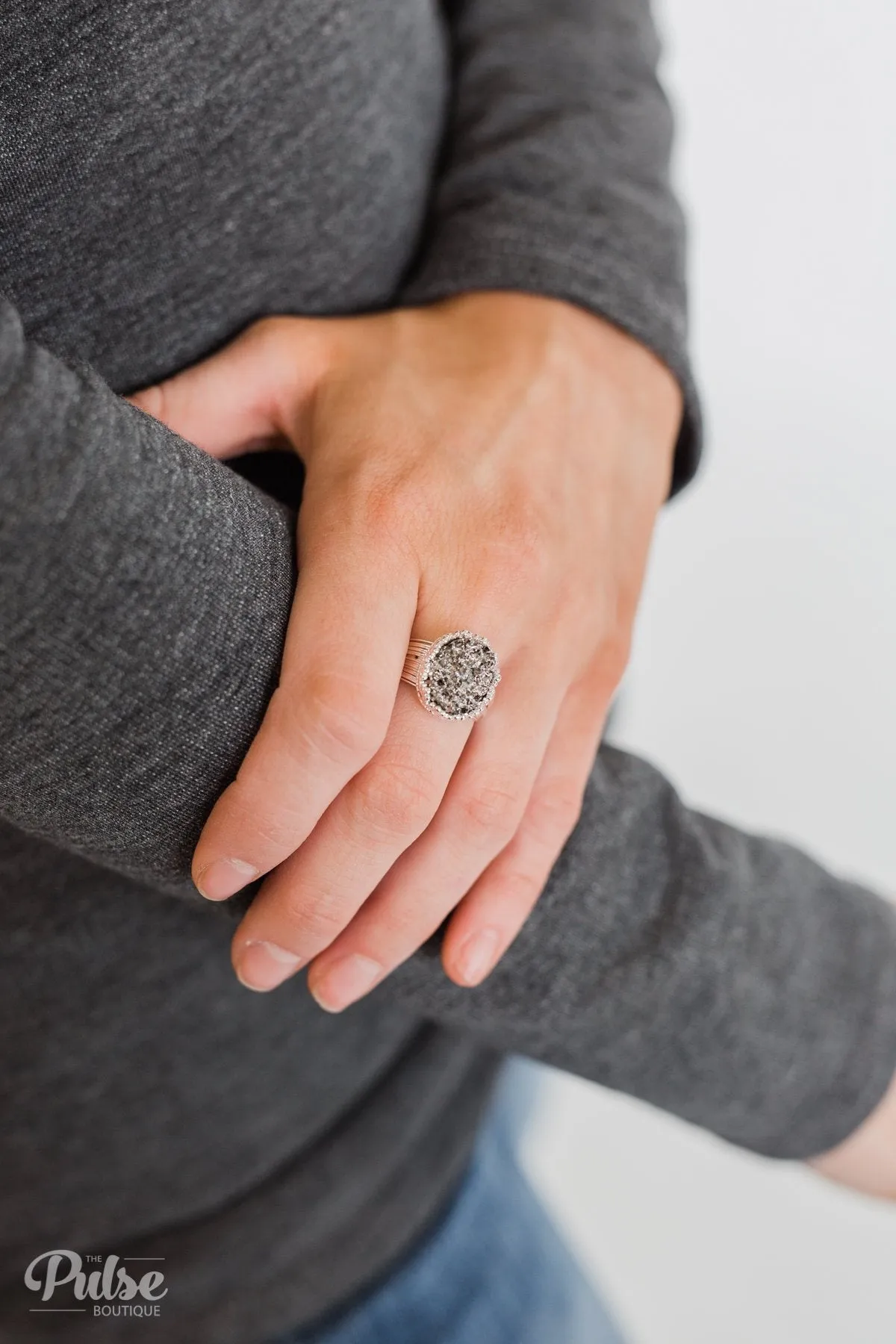 Adjustable Crystal Stone Ring- Charcoal