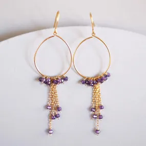 Amethyst Gold Mini Swing Hoop Earrings