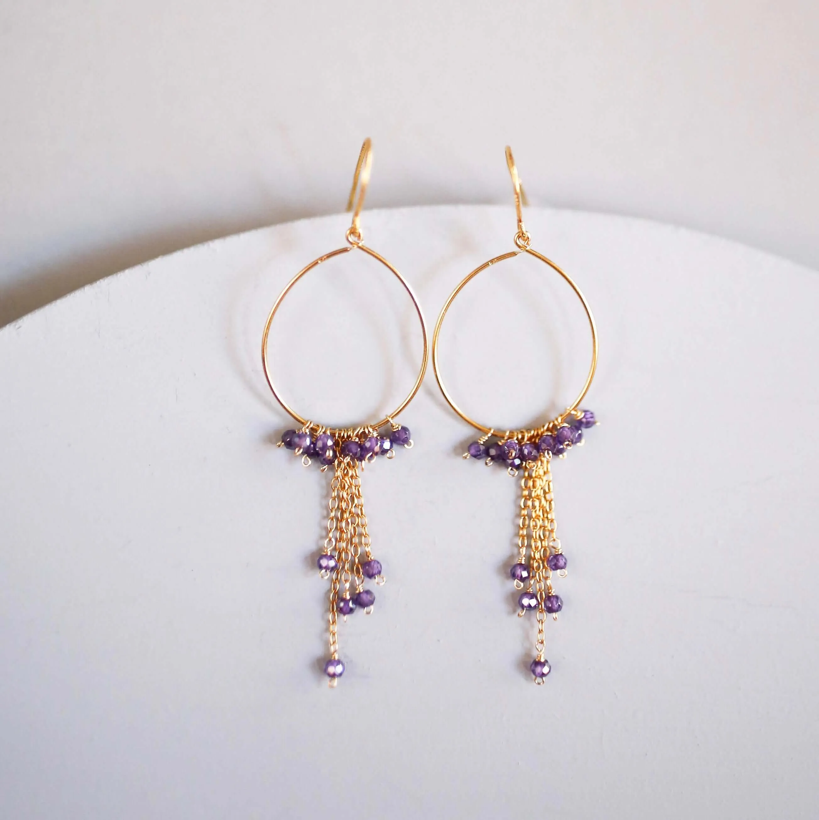 Amethyst Gold Mini Swing Hoop Earrings