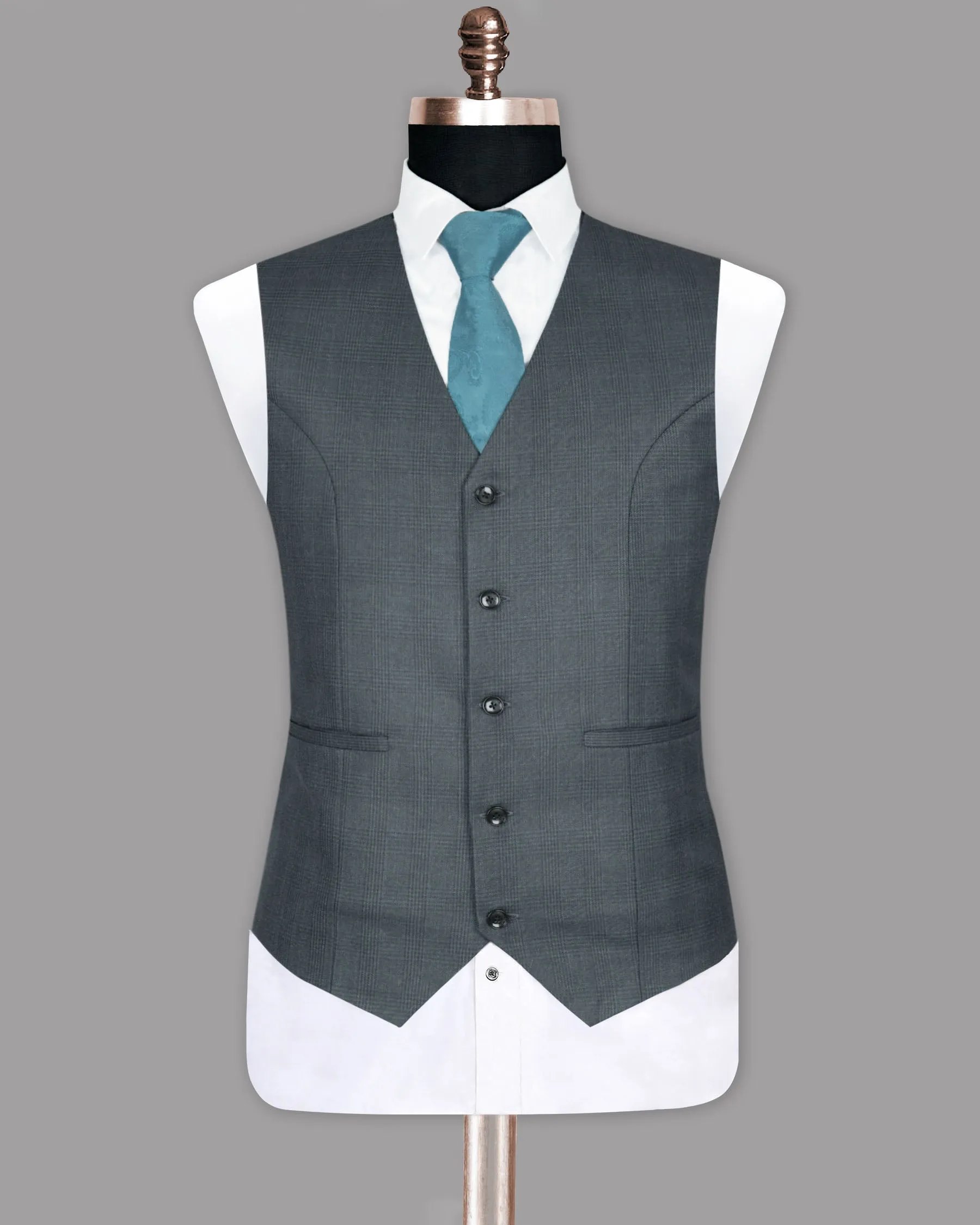 Anchor Grey Plaid Wool Blend Rich Waistcoat