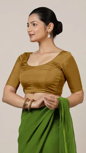 Anisha x Rozaana | Elbow Sleeves Saree Blouse in Bronze Gold