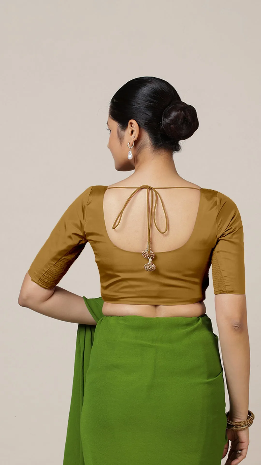 Anisha x Rozaana | Elbow Sleeves Saree Blouse in Bronze Gold