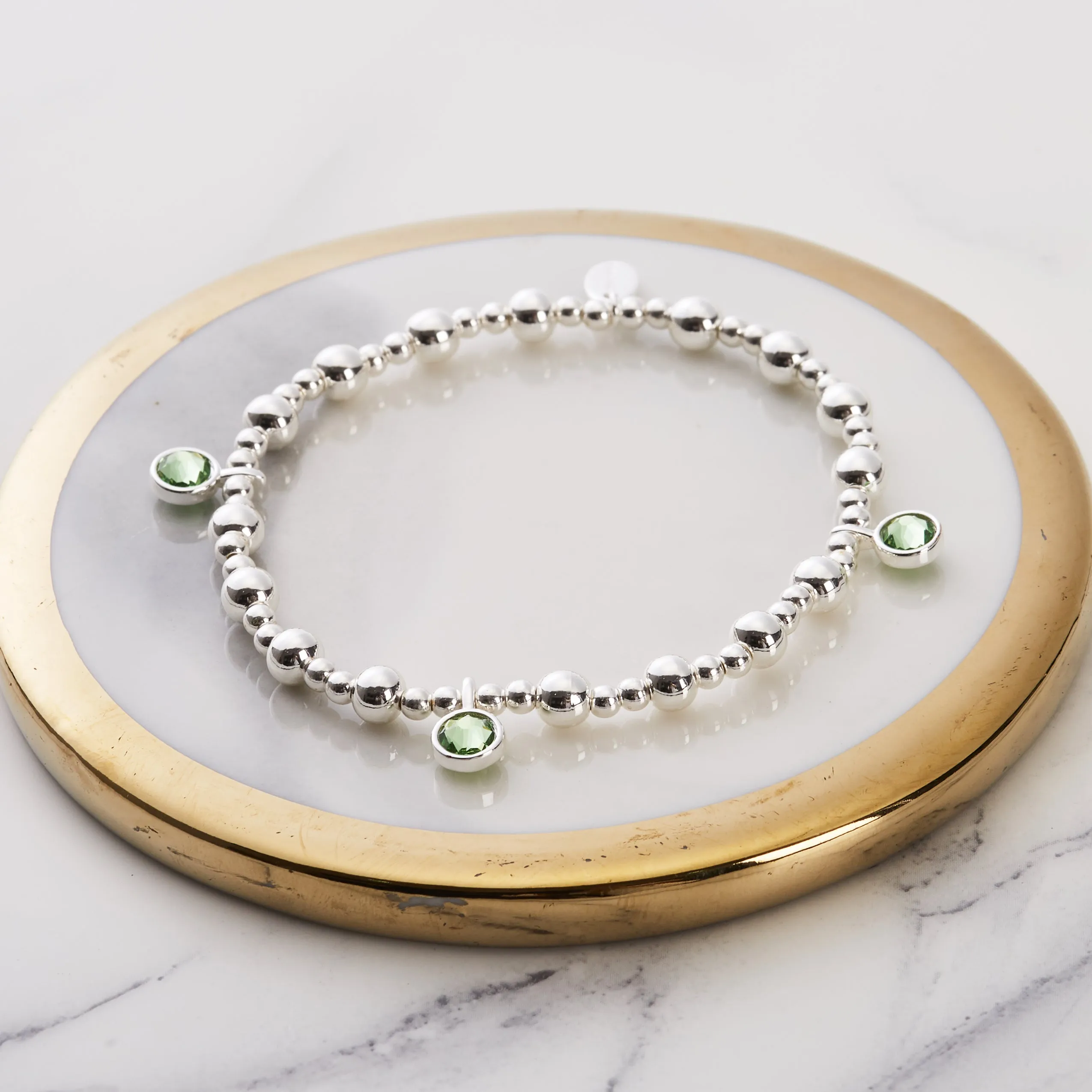 August (Peridot) Birthstone Stretch Charm Bracelet with Quote Gift Box