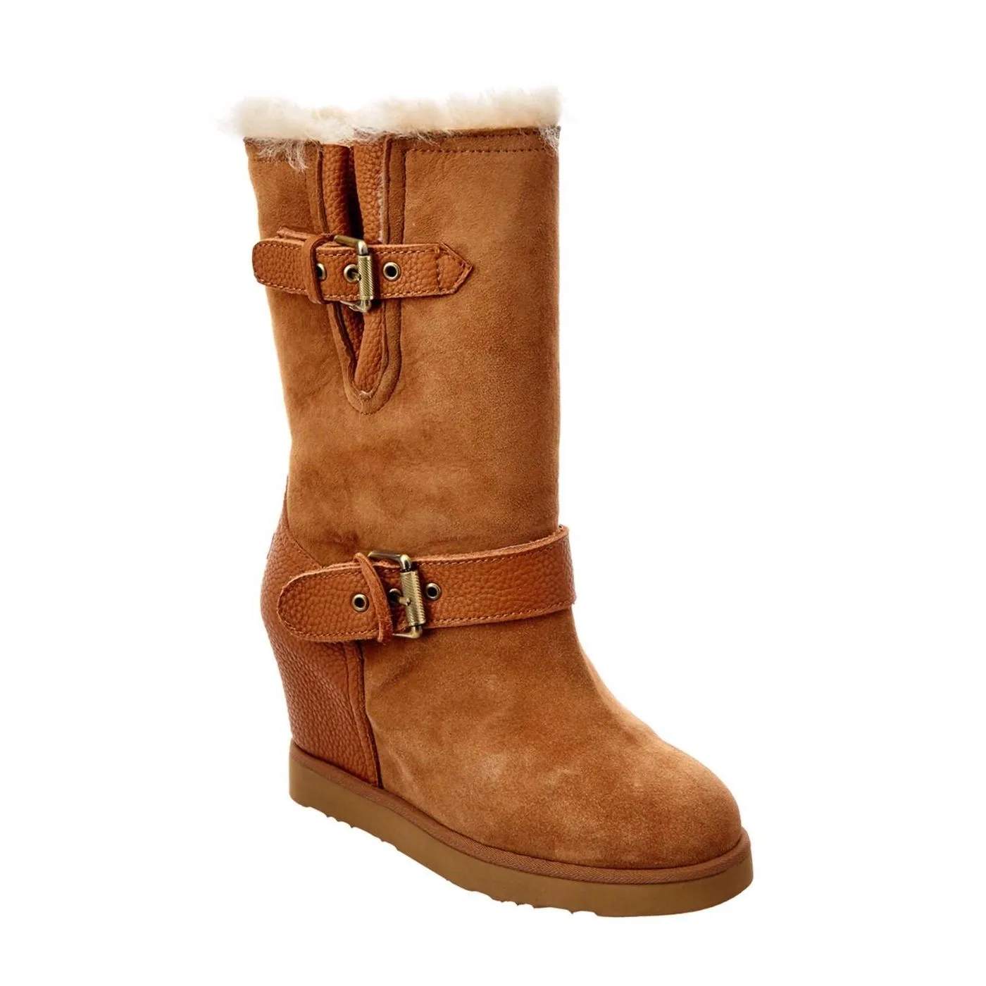 Australia Luxe Women's Machina Genuine Sheepskin Wedge Boots in Chestnut