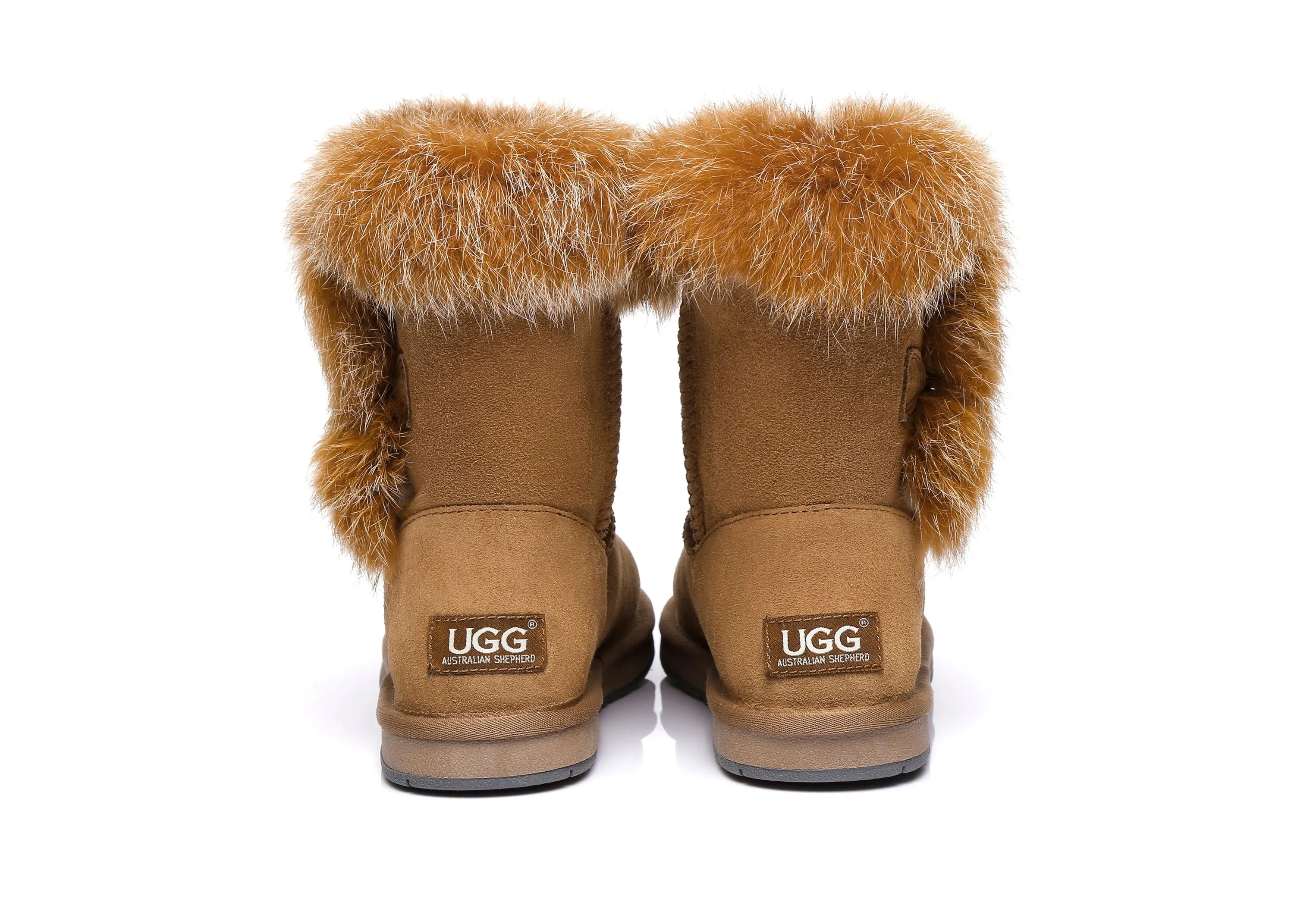 AUSTRALIAN SHEPHERD® UGG Boots Women Sheepskin Wool Collar Short Button Donna