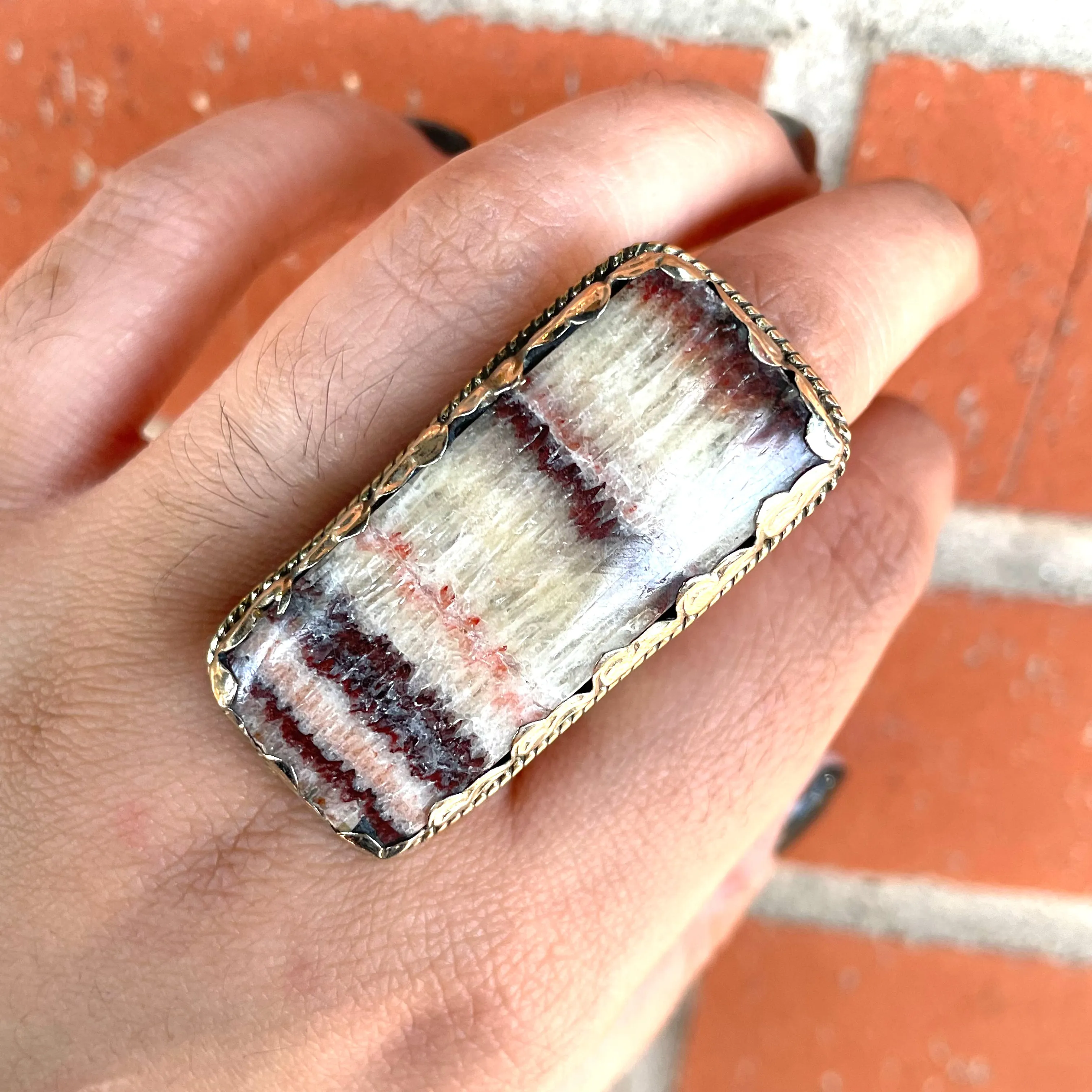 Banded Crystal Stone Rectangular Statement Ring