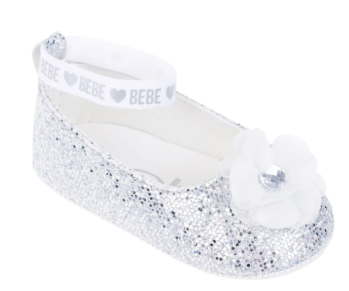 bebe Girl's Infant Flat Shoes with Metallic Shimmer, Glitter and Rhinestone - Flats For Infants