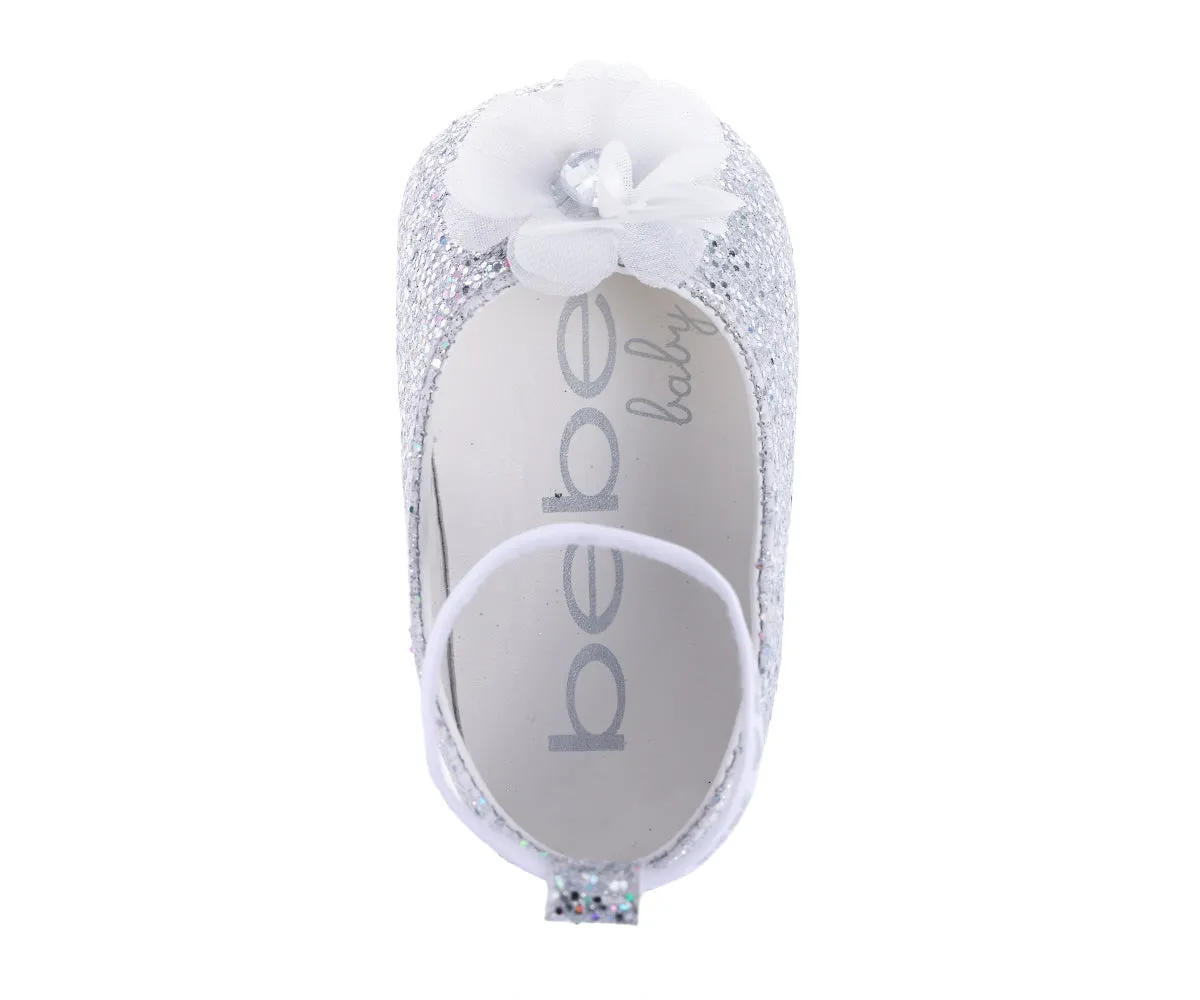 bebe Girl's Infant Flat Shoes with Metallic Shimmer, Glitter and Rhinestone - Flats For Infants