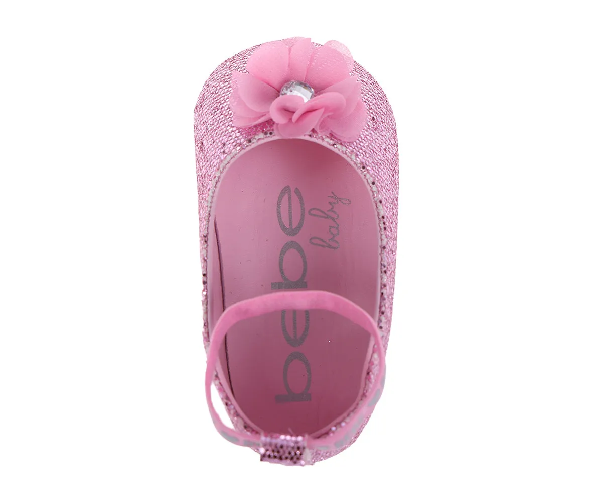 bebe Girl's Infant Flat Shoes with Metallic Shimmer, Glitter and Rhinestone - Flats For Infants