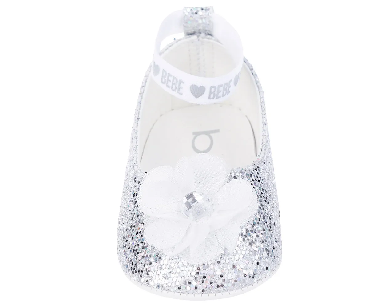 bebe Girl's Infant Flat Shoes with Metallic Shimmer, Glitter and Rhinestone - Flats For Infants