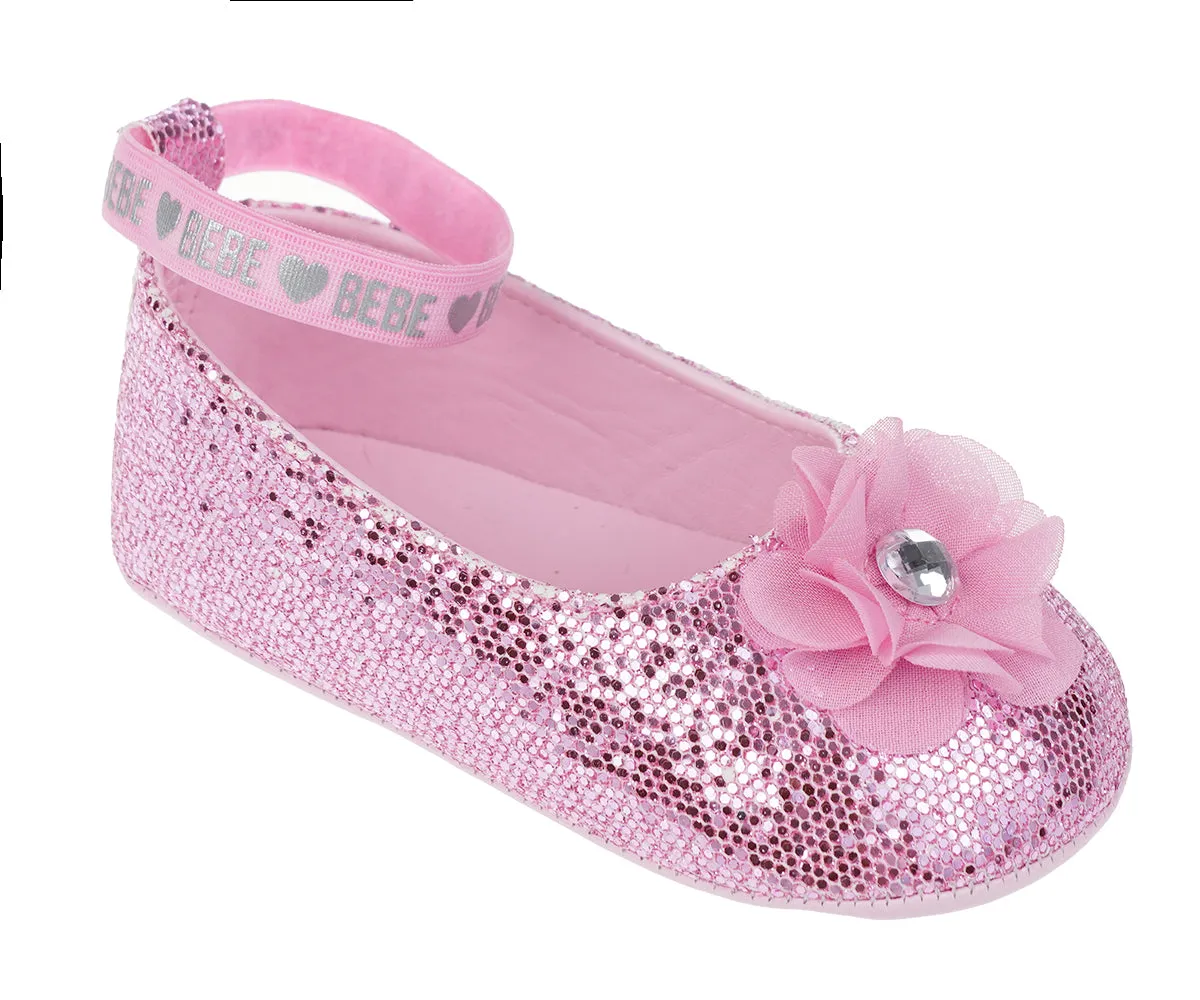 bebe Girl's Infant Flat Shoes with Metallic Shimmer, Glitter and Rhinestone - Flats For Infants