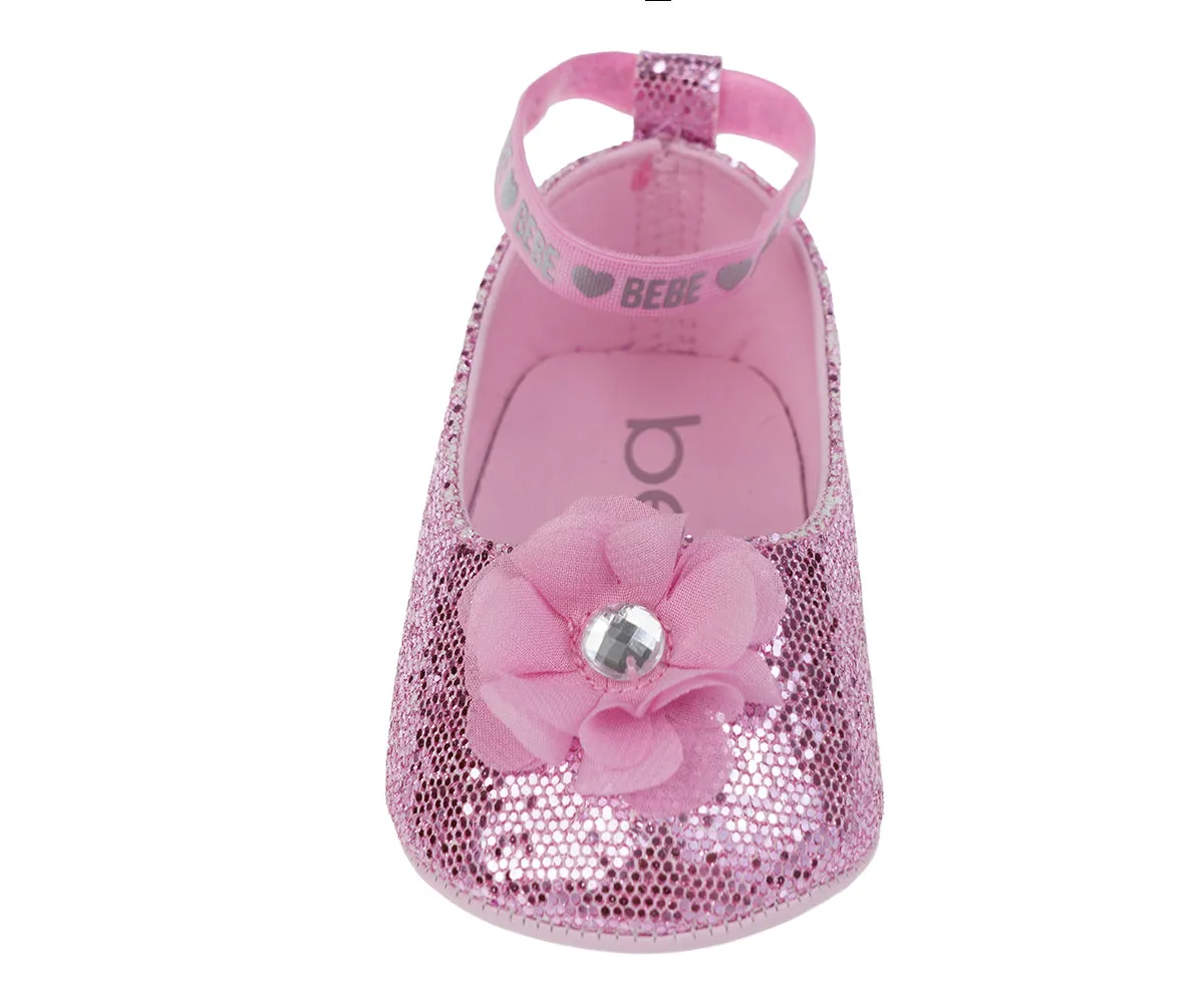 bebe Girl's Infant Flat Shoes with Metallic Shimmer, Glitter and Rhinestone - Flats For Infants