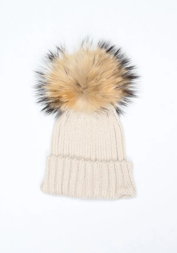 Beige Oat PomPom Hat