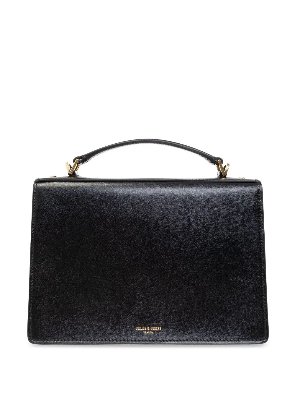 BLACK LEATHER BAG WITH GOLD HARDWARE