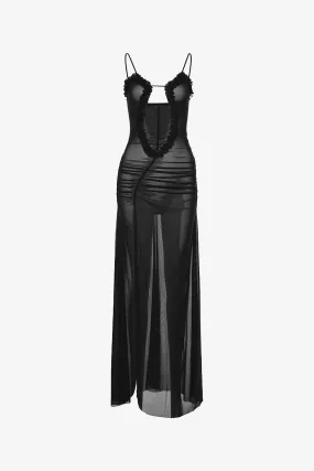 Black Sheer Ruffle Maxi Dress