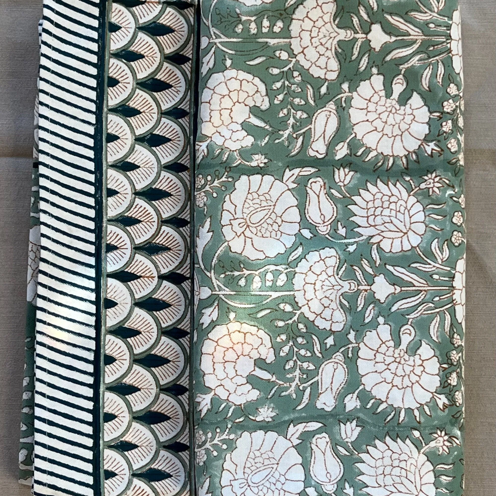 Boho Vintage green block print Tablecloth rectangular table Cover/Placemat/Runner Handmade Table cloth/ unique gift for mom