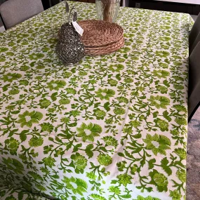 Boho Vintage green block print Tablecloth rectangular table Cover/Placemat/Runner Handmade Table cloth/ unique gift for mom