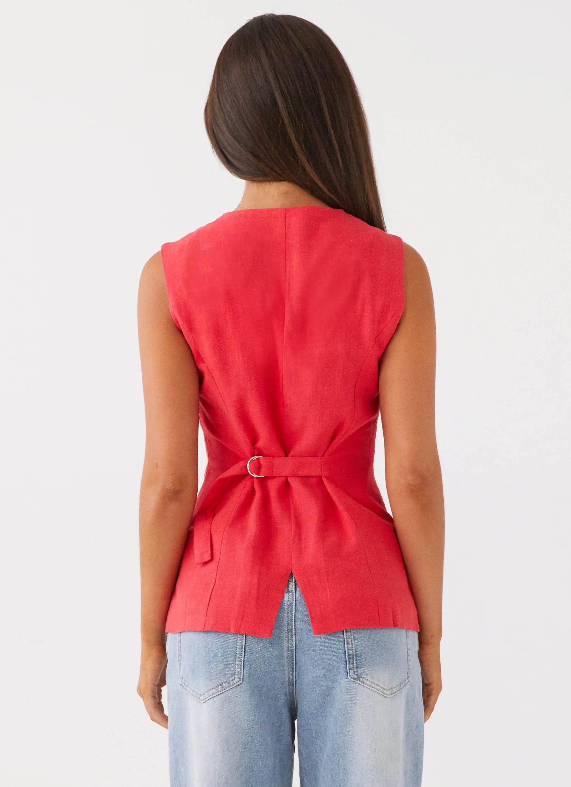 Born For Bordeaux Linen Vest - Poppy Red