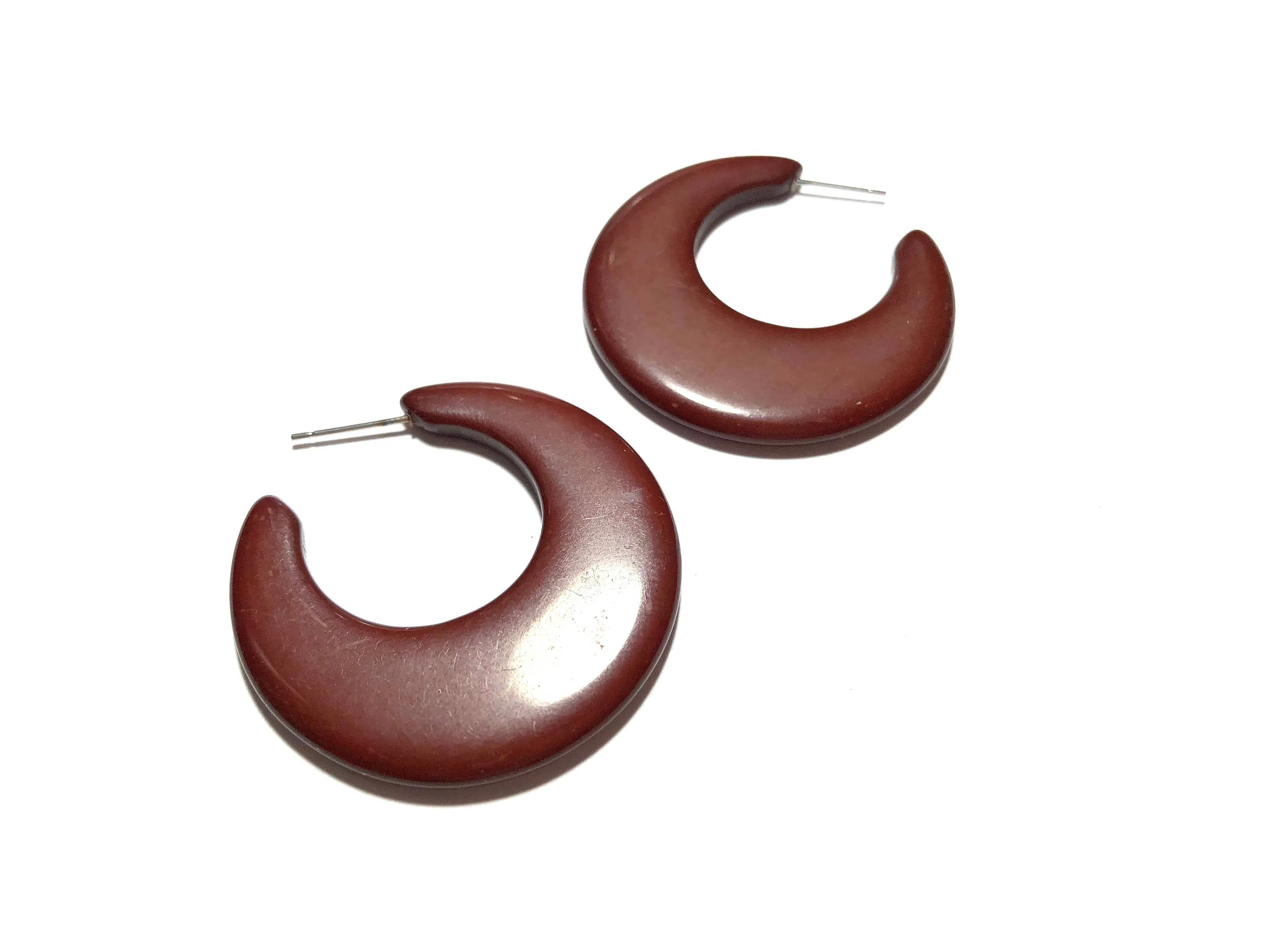 Brown Mod Go Go Lucite Hoop Earrings