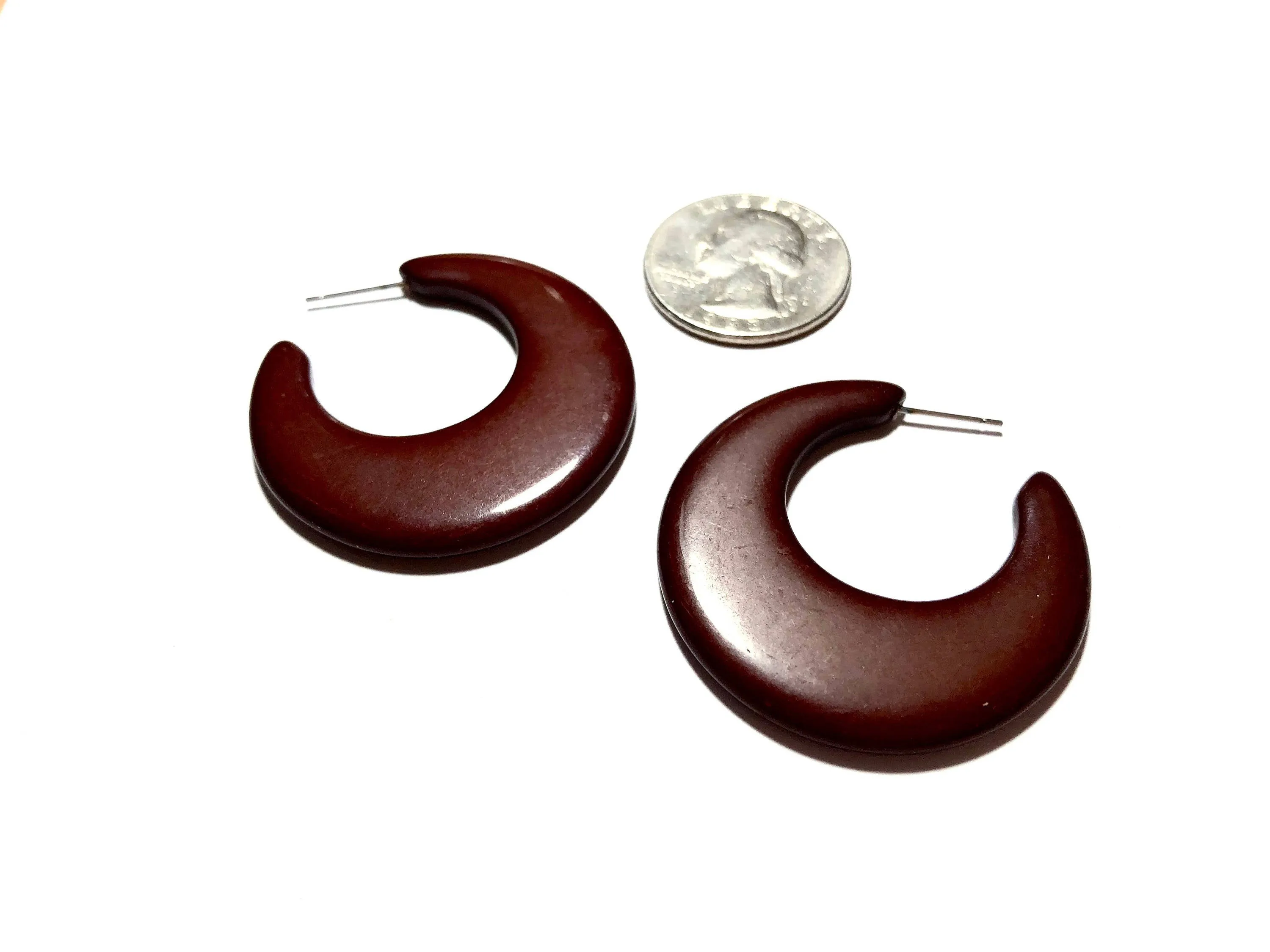 Brown Mod Go Go Lucite Hoop Earrings