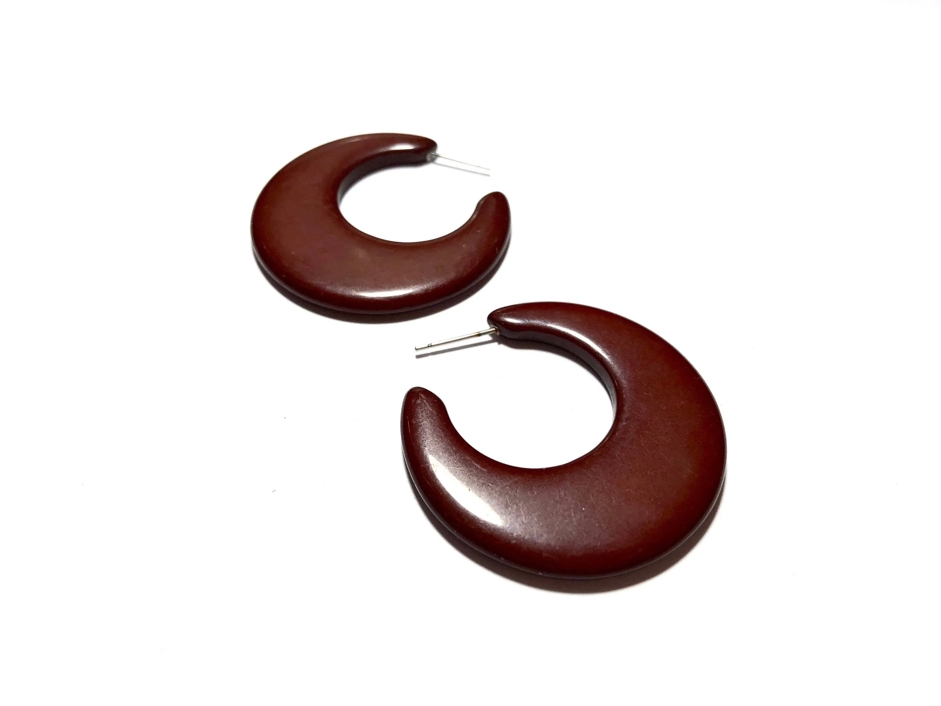 Brown Mod Go Go Lucite Hoop Earrings