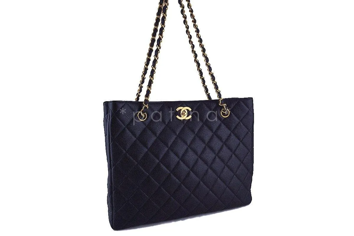 Chanel Black Caviar Classic Quilted Shopper Tote Bag