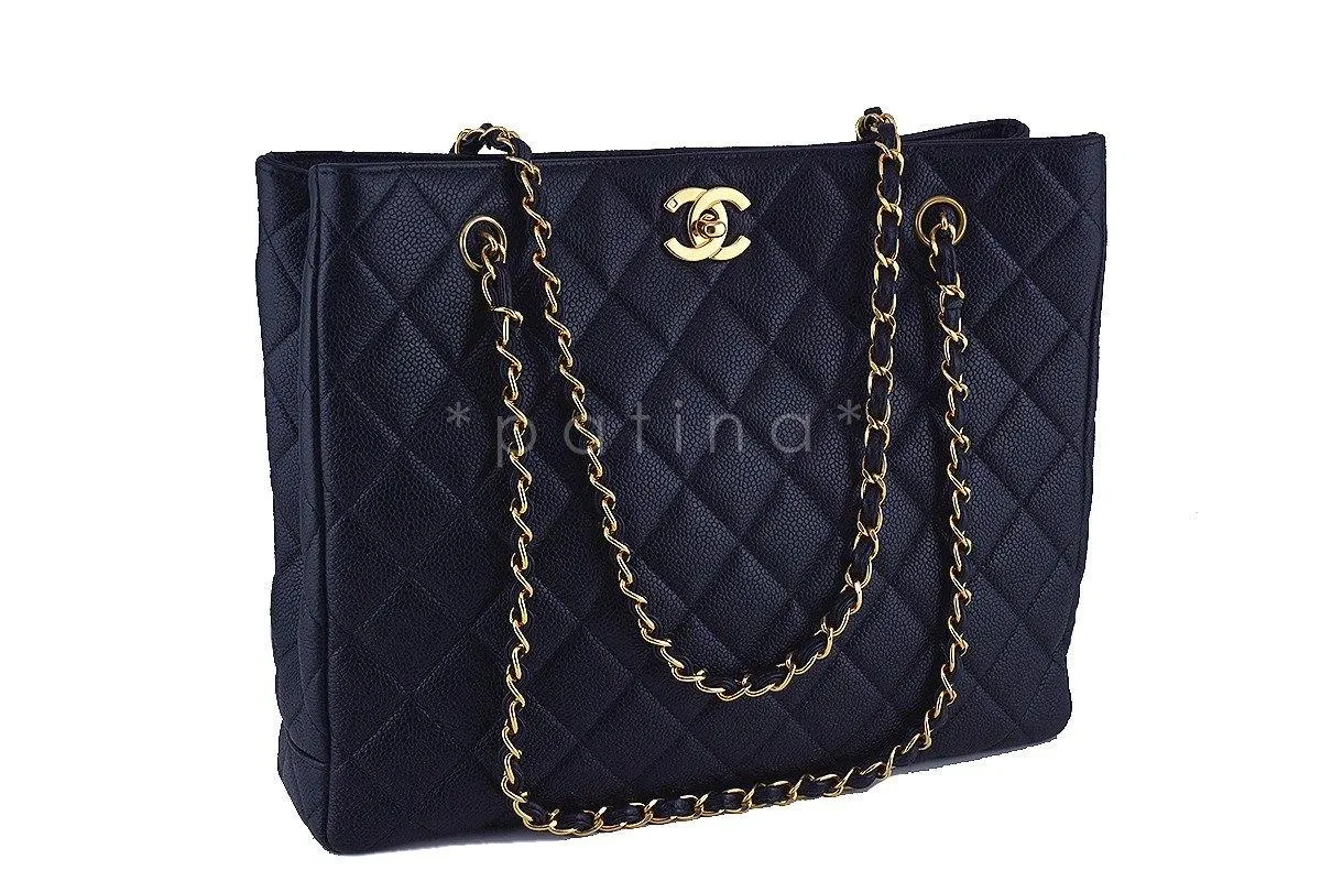 Chanel Black Caviar Classic Quilted Shopper Tote Bag