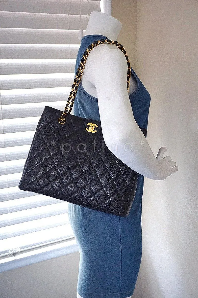 Chanel Black Caviar Classic Quilted Shopper Tote Bag