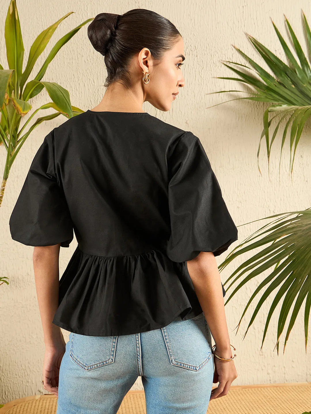 Cotton Tie-Up Peplum Top