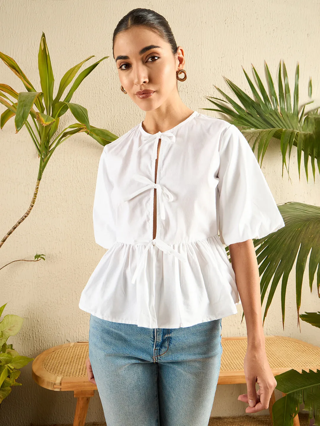 Cotton Tie-Up Peplum Top