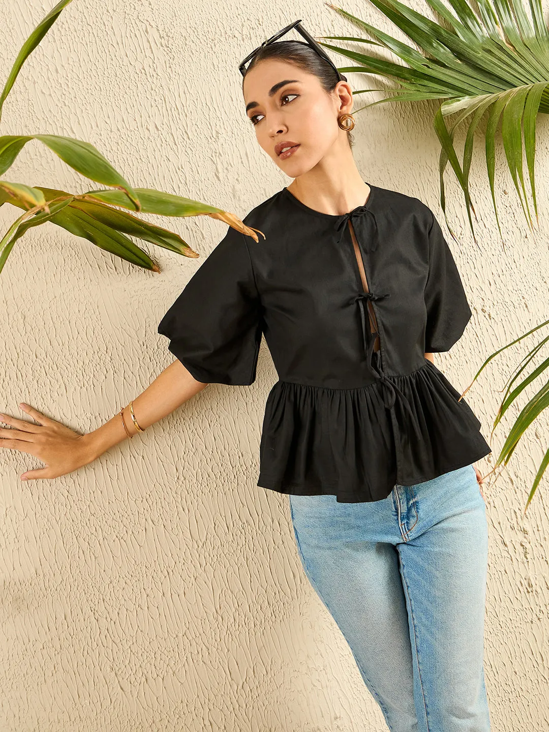 Cotton Tie-Up Peplum Top