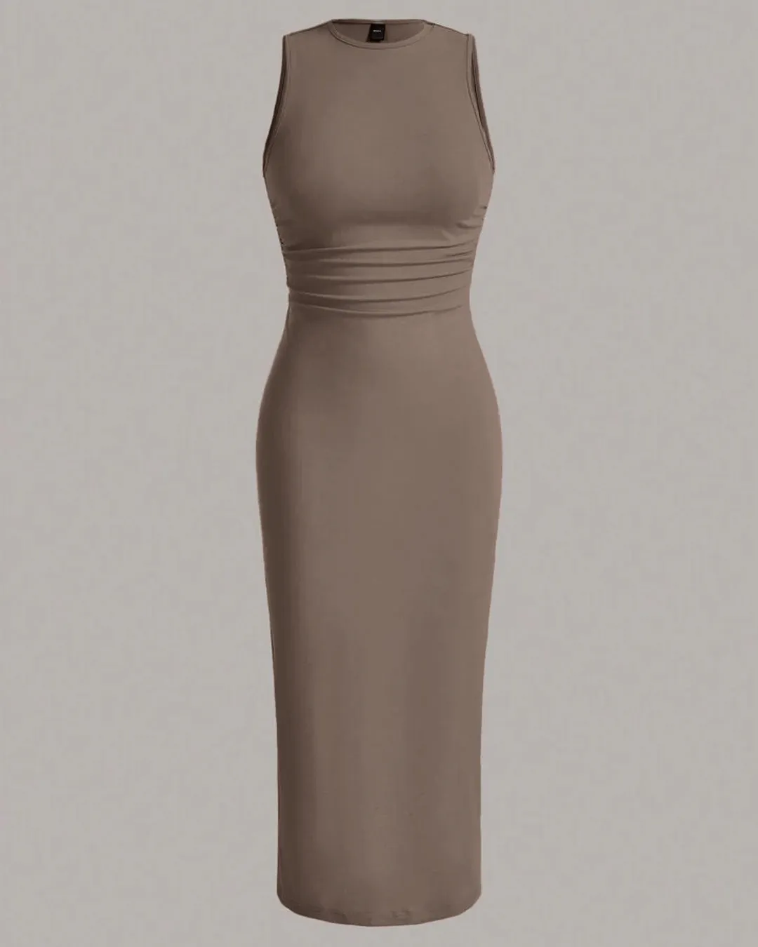 Crew Neck Sleeveless Tank Dress In Brown