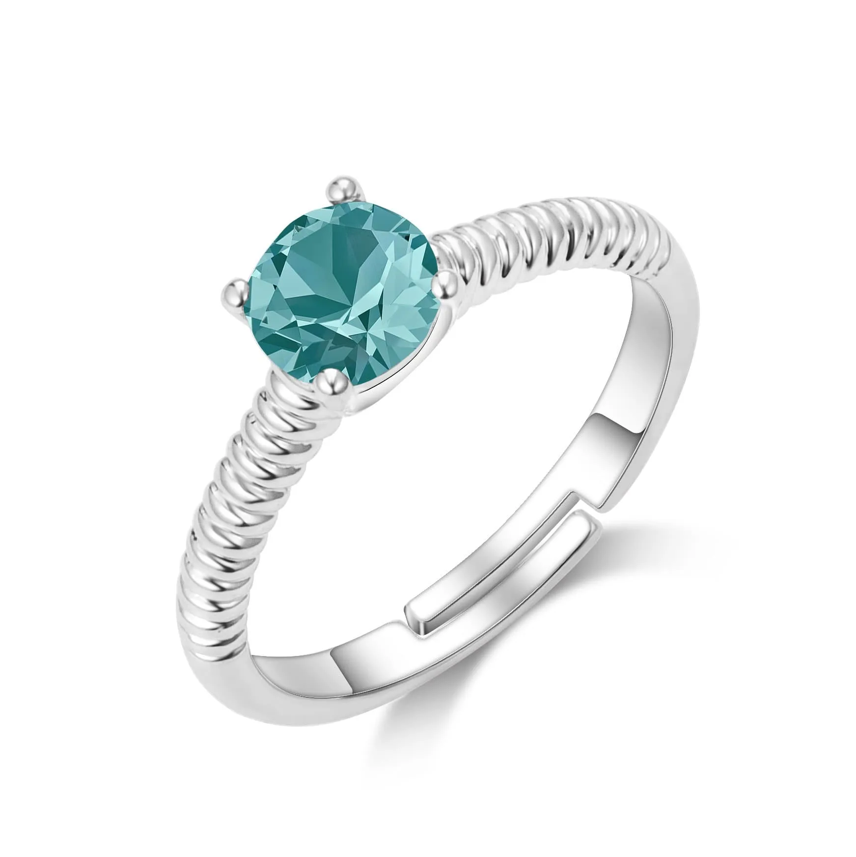 December (Blue Topaz) Adjustable Birthstone Ring Created with Zircondia® Crystals