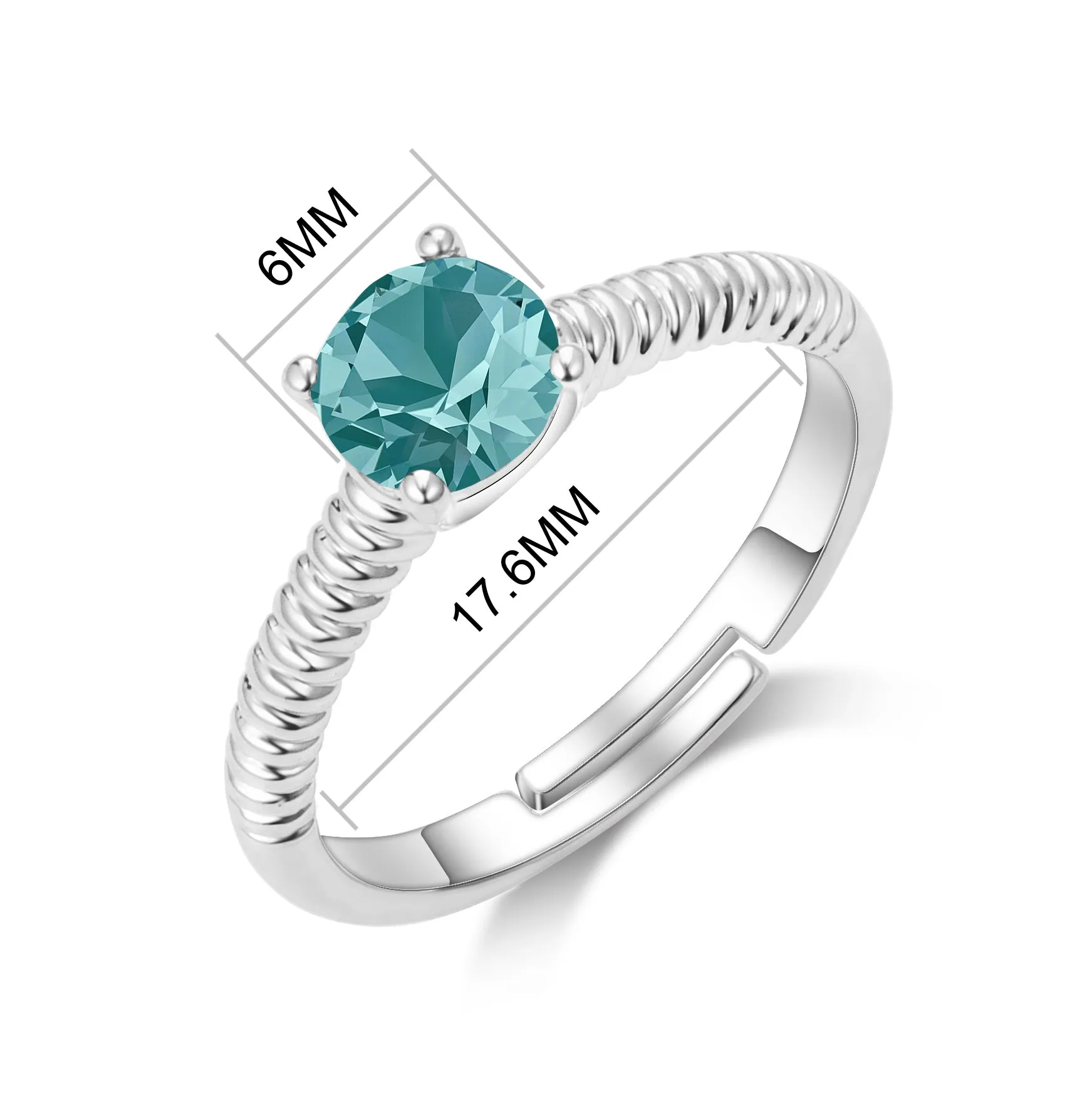 December (Blue Topaz) Adjustable Birthstone Ring Created with Zircondia® Crystals