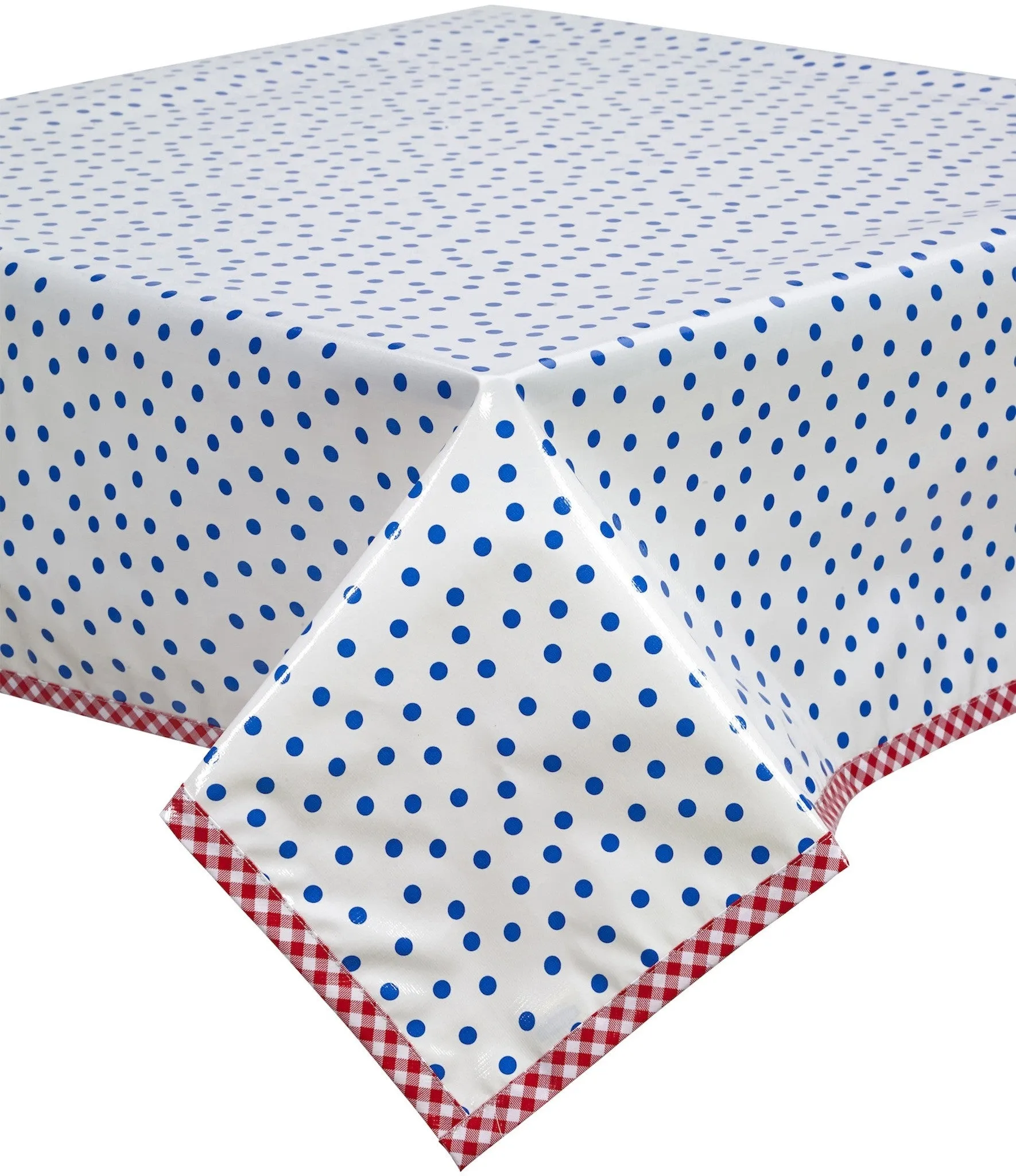 Dot Blue Oilcloth Tablecloth with Red Gingham