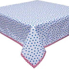 Dot Blue Oilcloth Tablecloth with Red Gingham