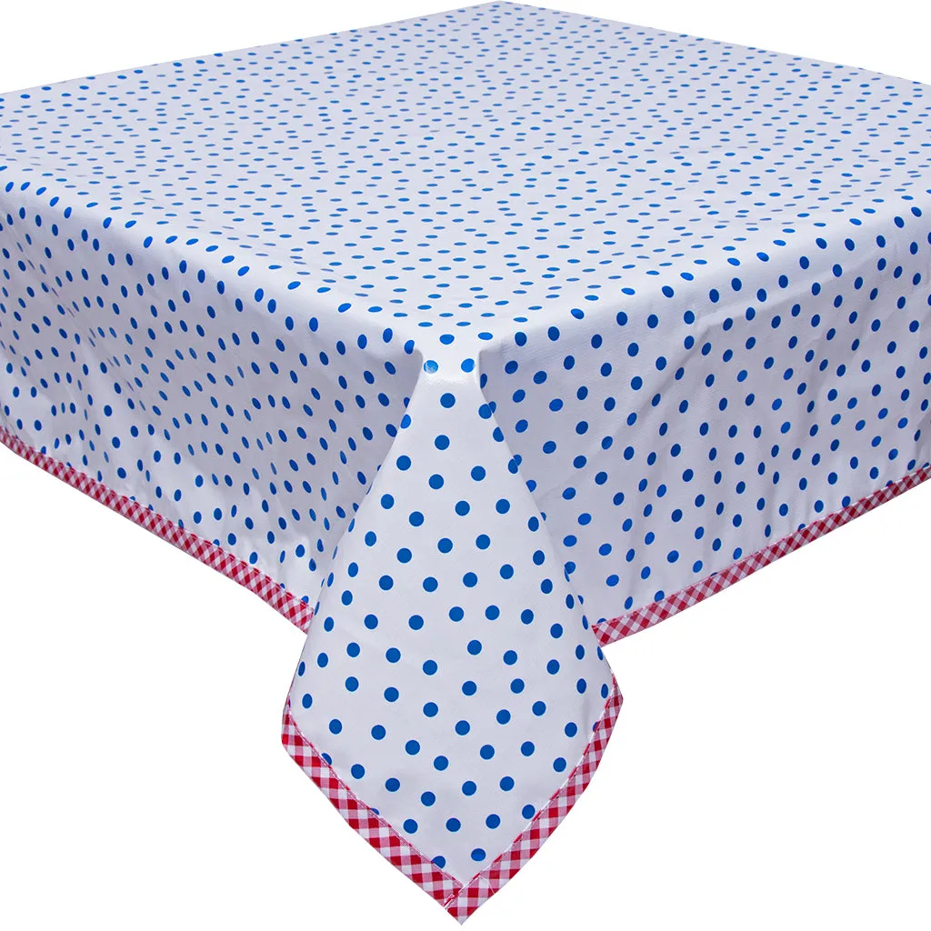 Dot Blue Oilcloth Tablecloth with Red Gingham