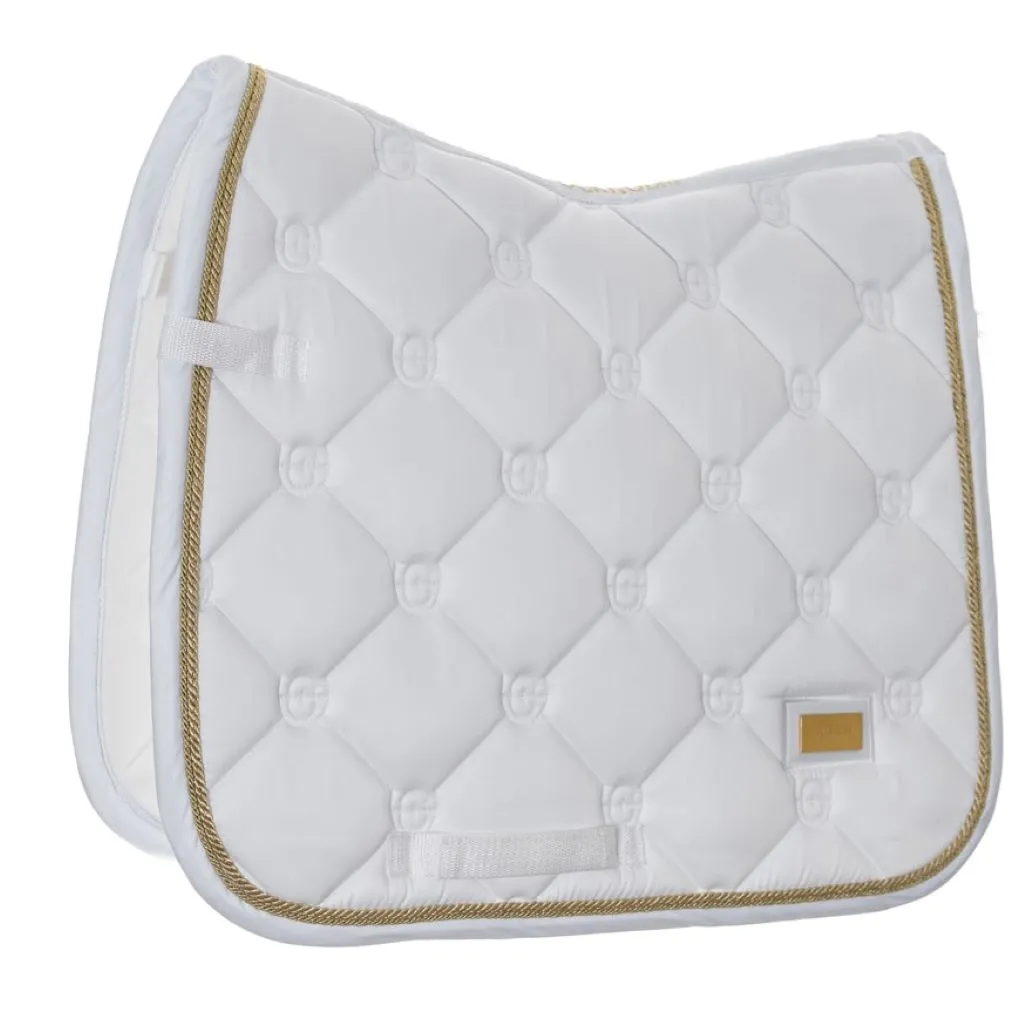 Equestrian Stockholm Dressage Saddle Pad White Perfection Gold Binding COB