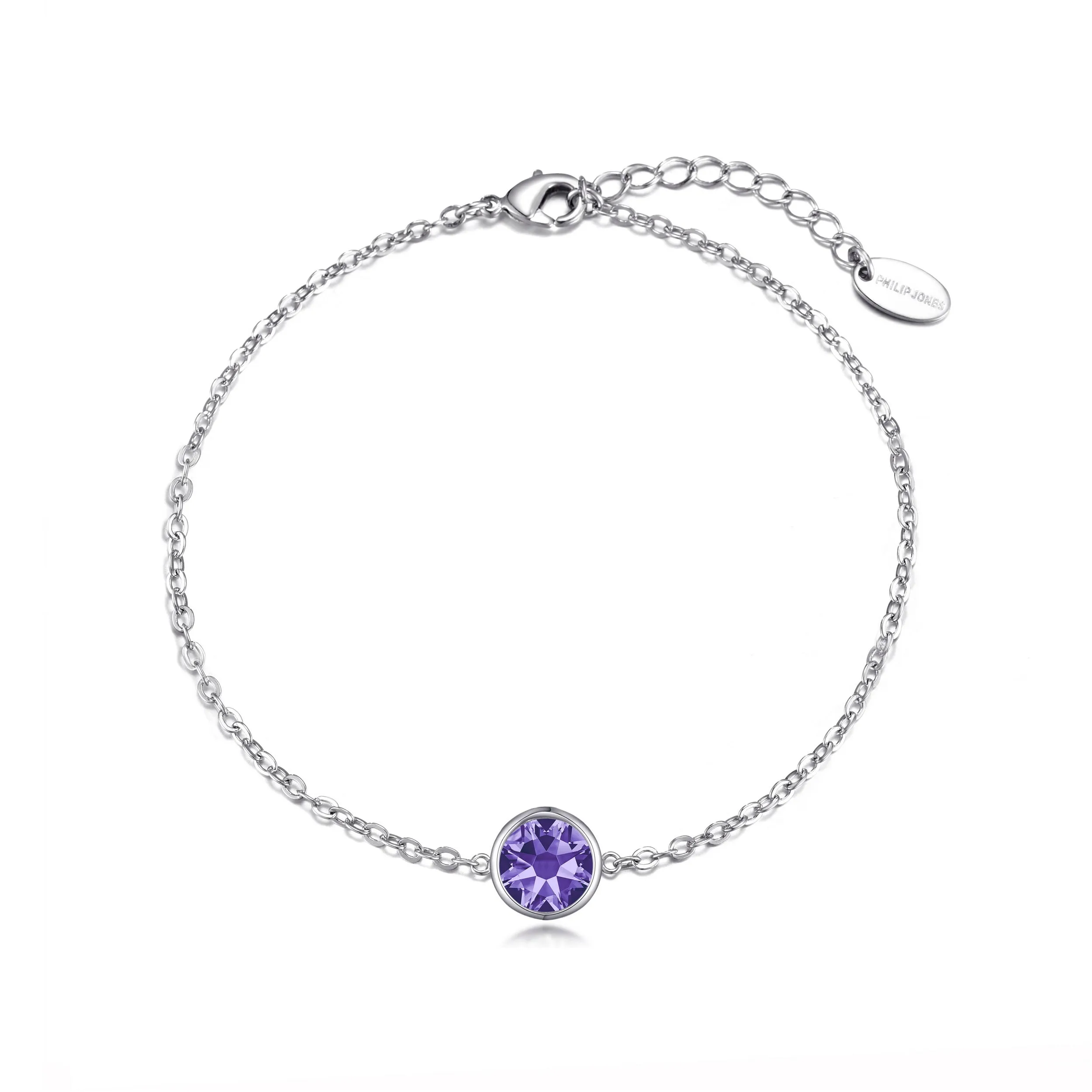 February (Amethyst) Birthstone Anklet Created with Zircondia® Crystals