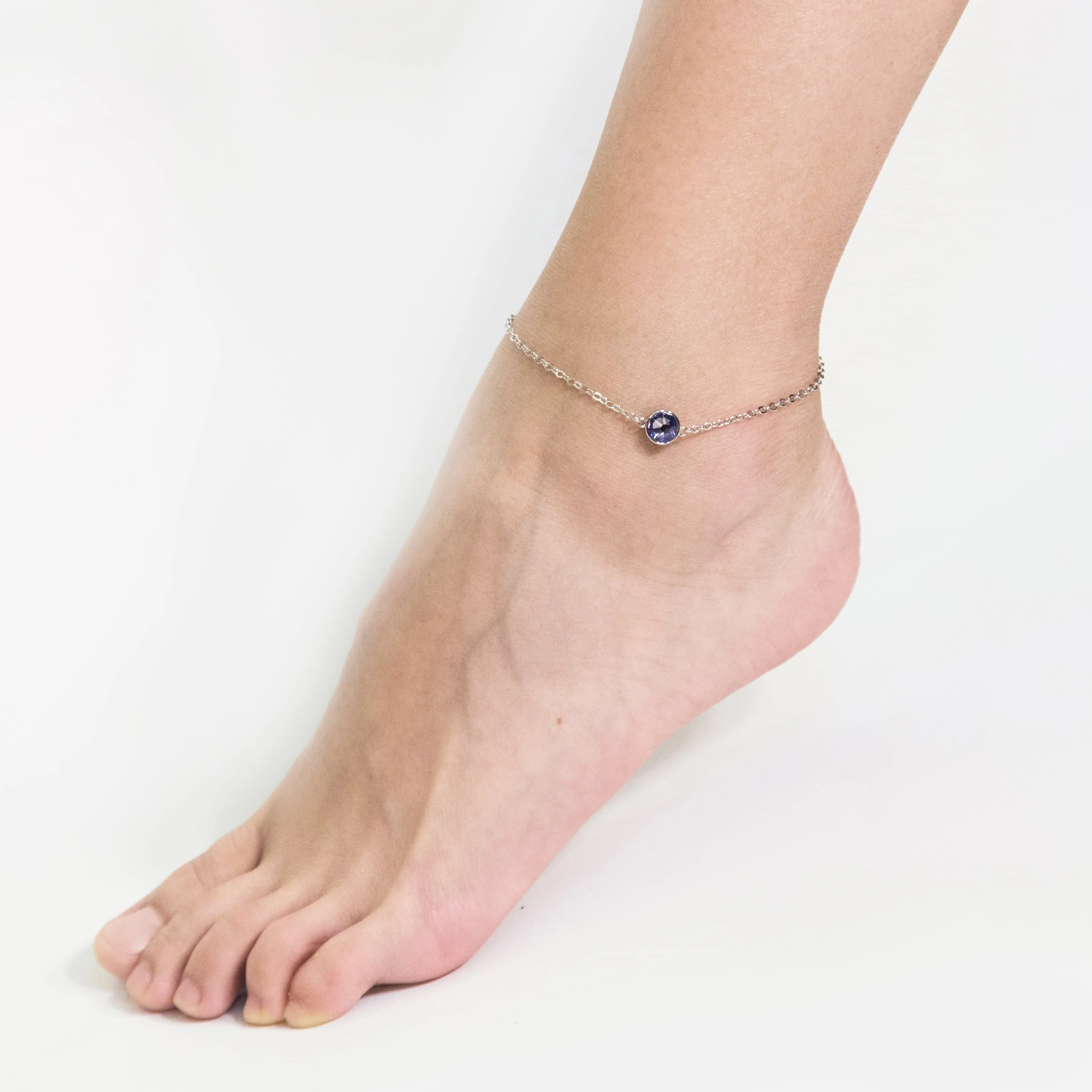 February (Amethyst) Birthstone Anklet Created with Zircondia® Crystals