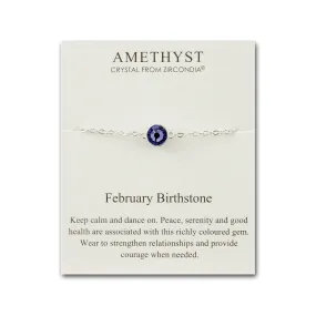 February (Amethyst) Birthstone Anklet Created with Zircondia® Crystals