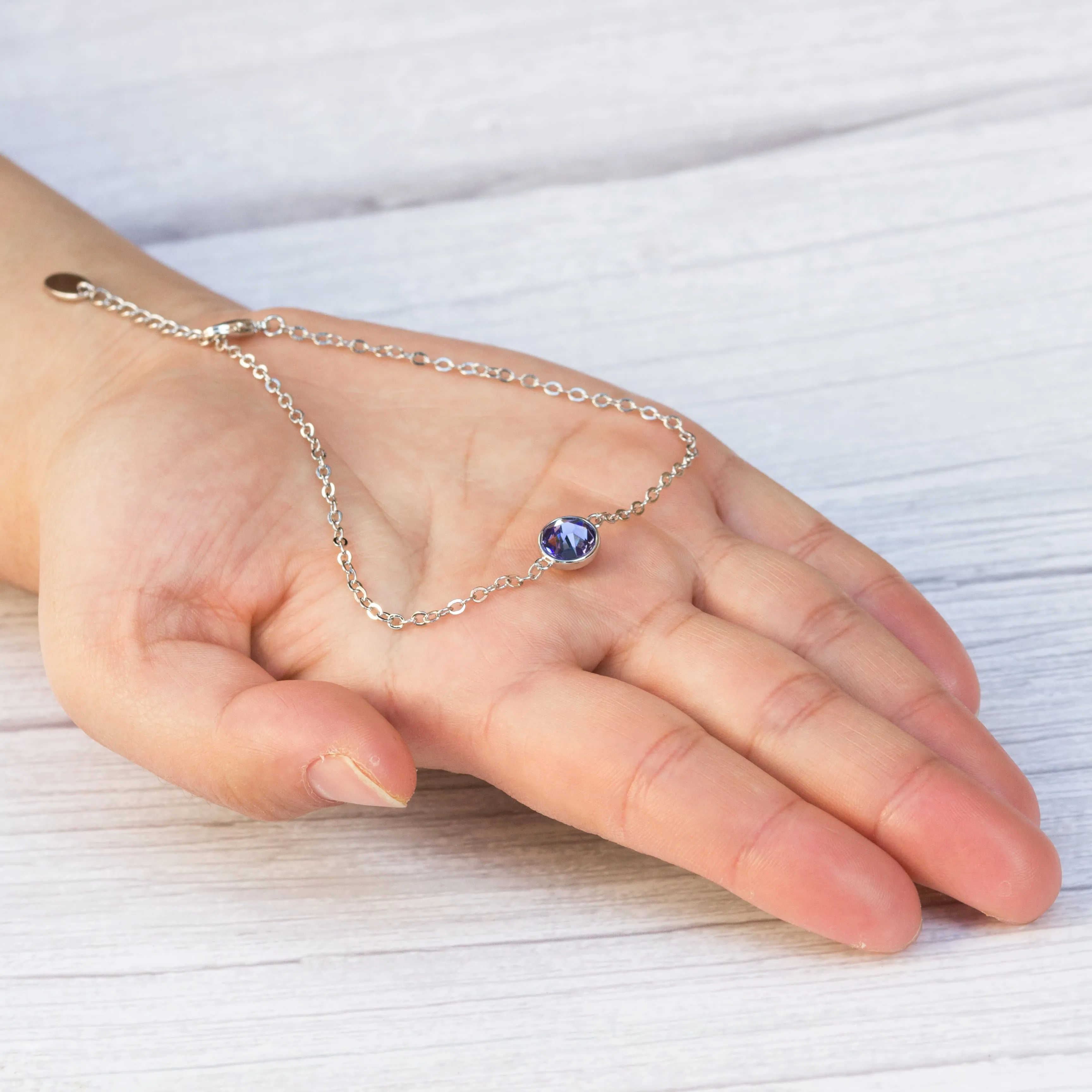 February (Amethyst) Birthstone Anklet Created with Zircondia® Crystals