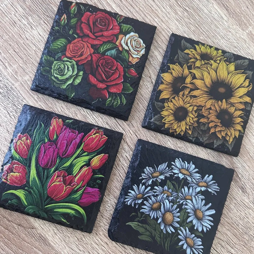 Flowers Slate Coasters - Daffodil