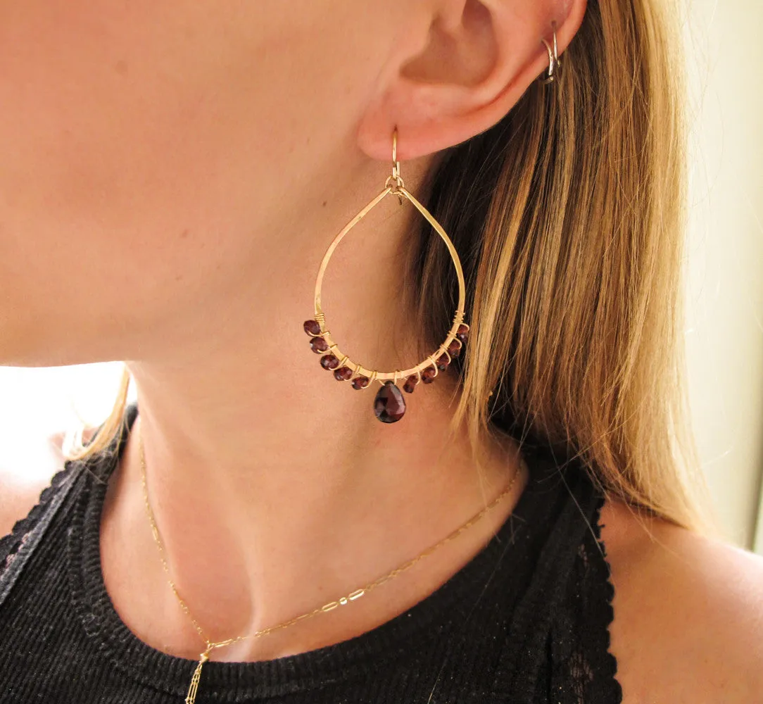 Gemstone Arc Hoop Earrings - Garnet